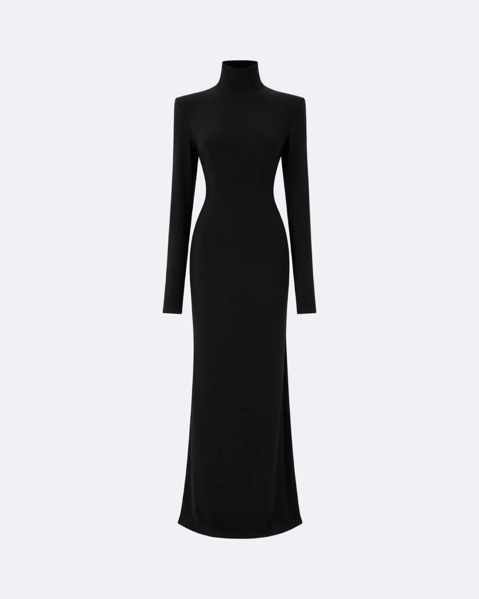 Wide Shoulder Turtleneck Maxi Dress Marina Blanche
