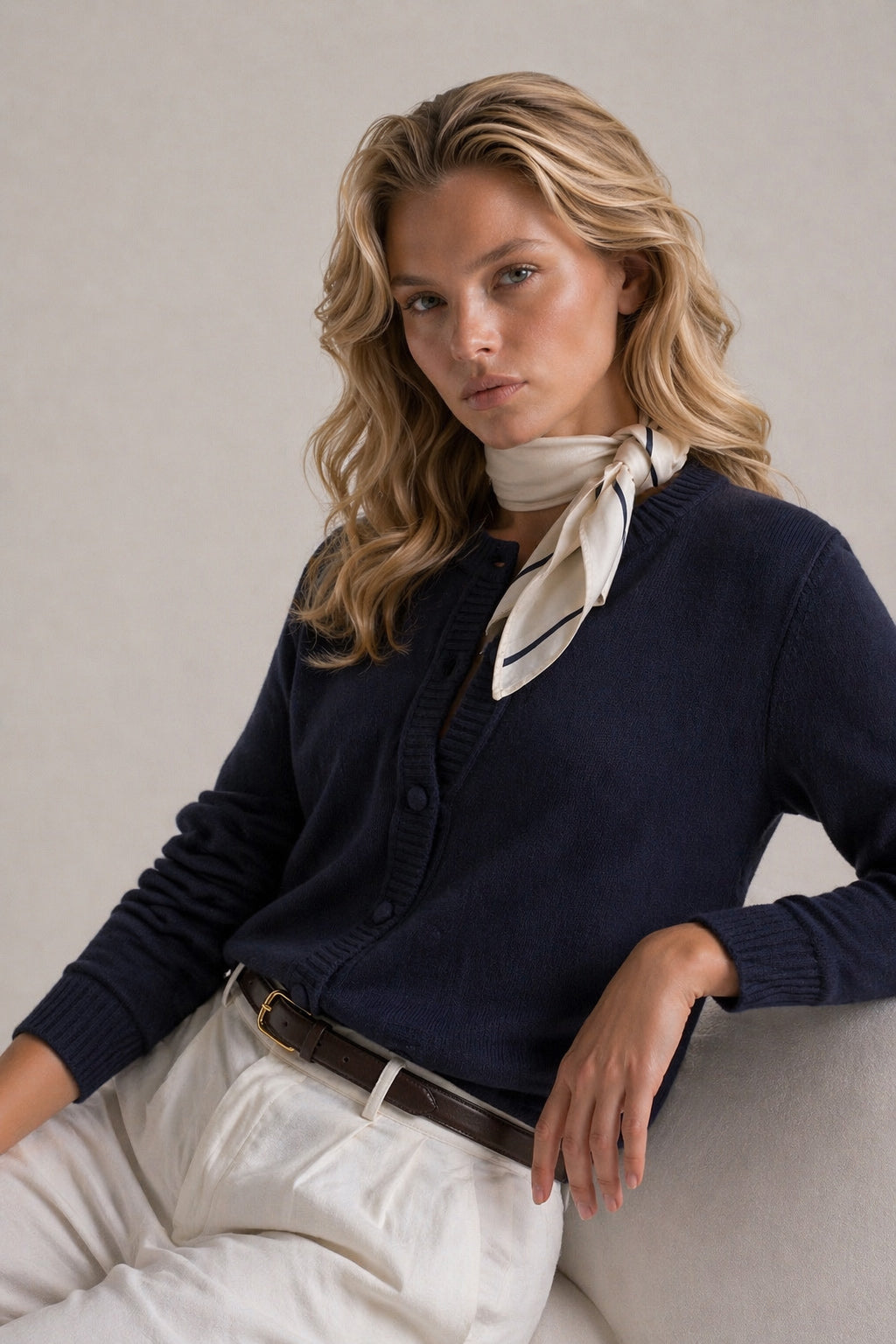Italian Mercerized Cotton Cardigan Le Début Marina Blanche