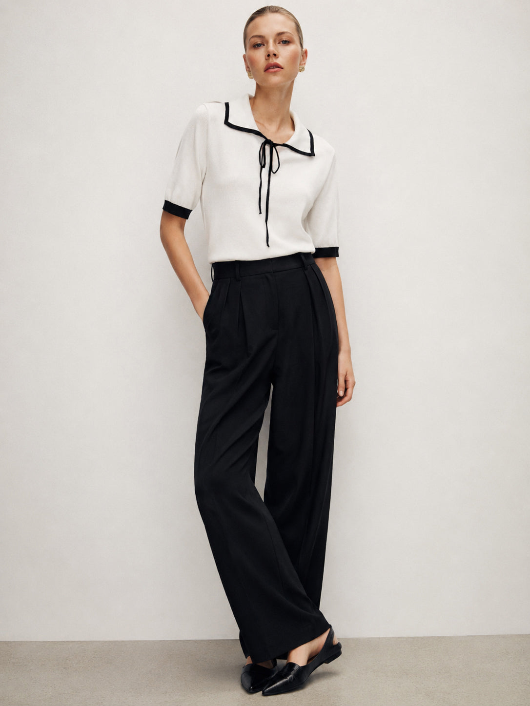Wool Knit Top with Lavallière Marina Blanche