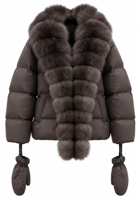 Aspen Down Jacket with Fox Fur Collar Marina Blanche
