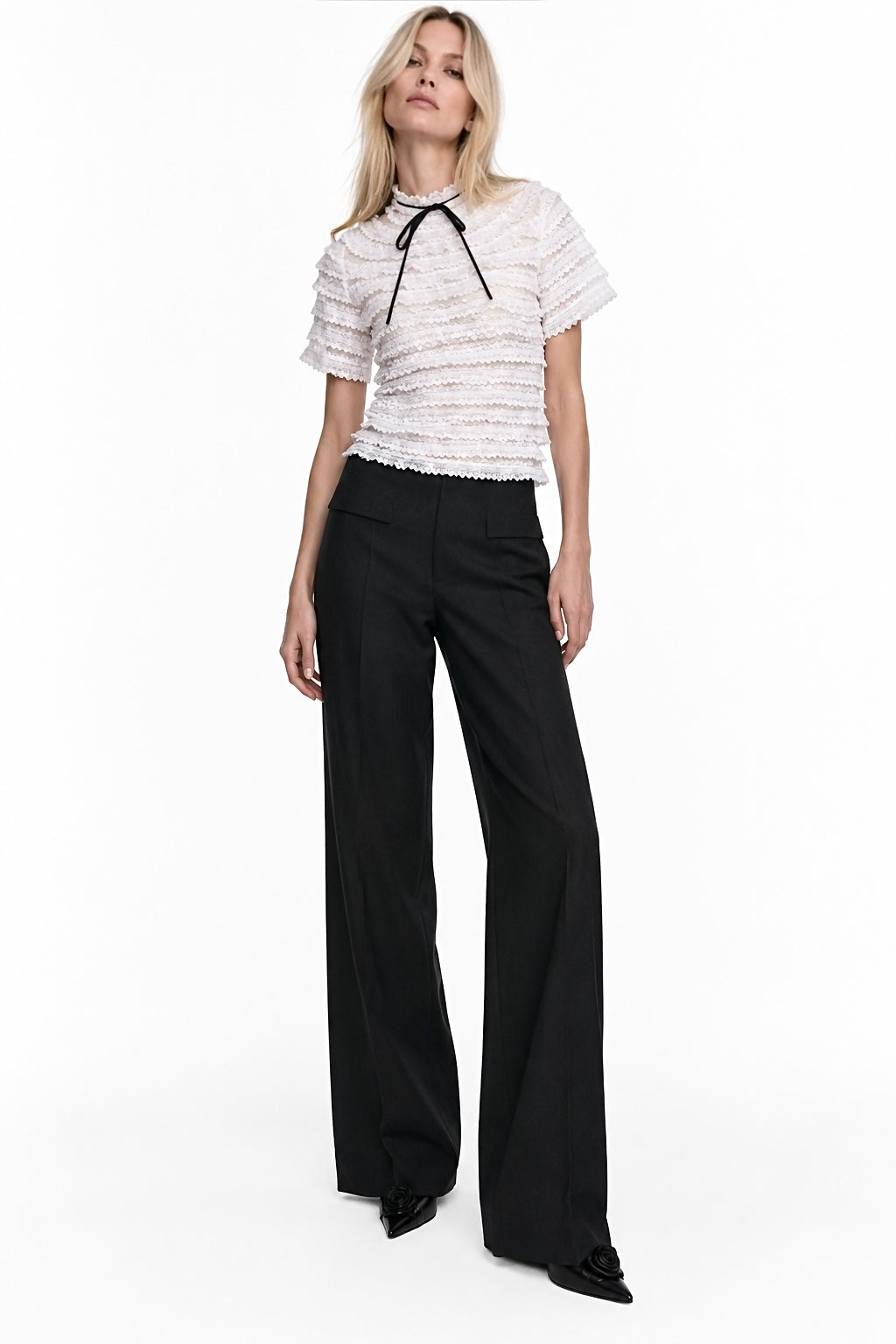 Wide-Leg Tailored Trousers in Wool Marina Blanche
