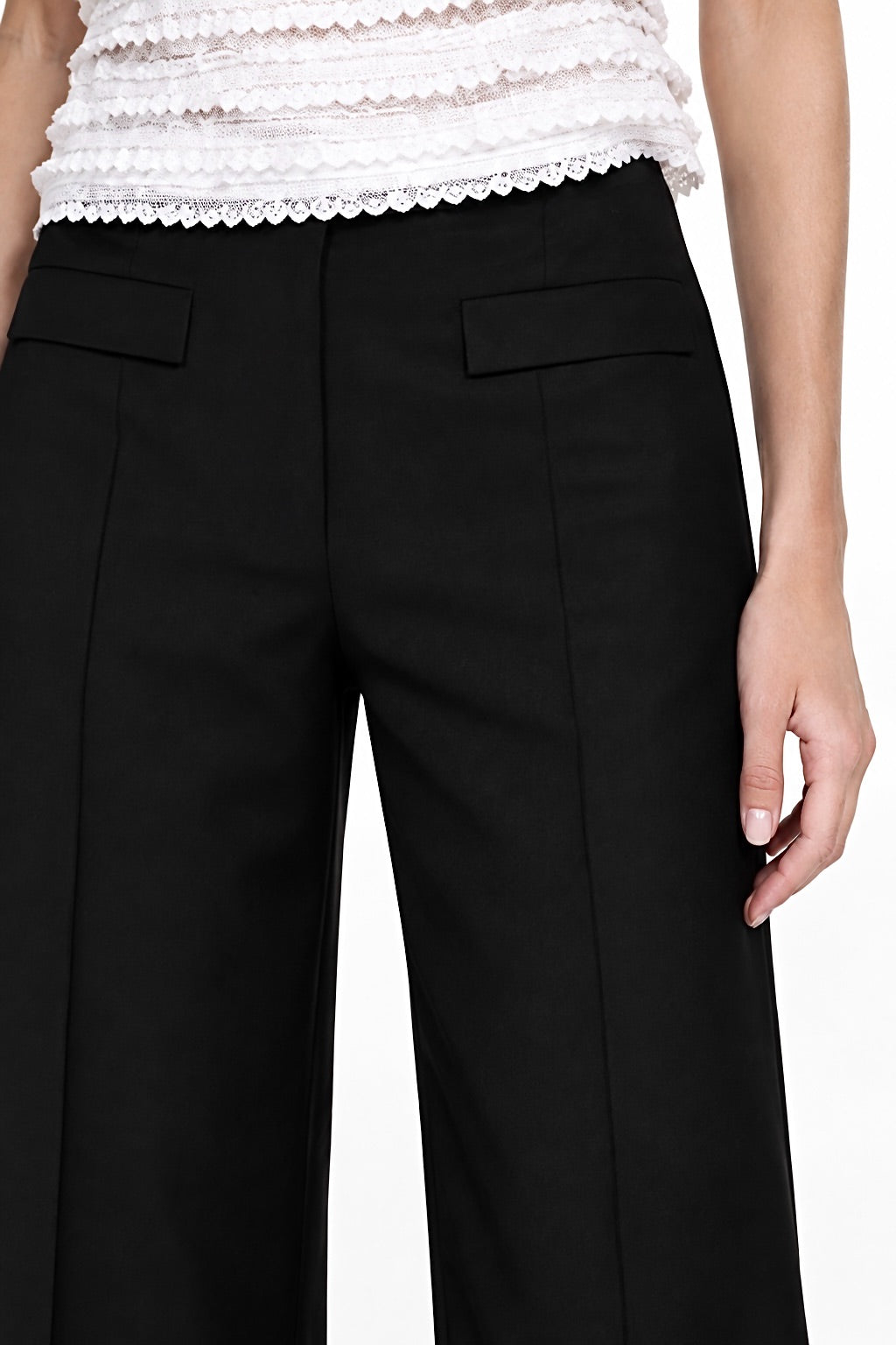 Wide-Leg Tailored Trousers in Wool Marina Blanche