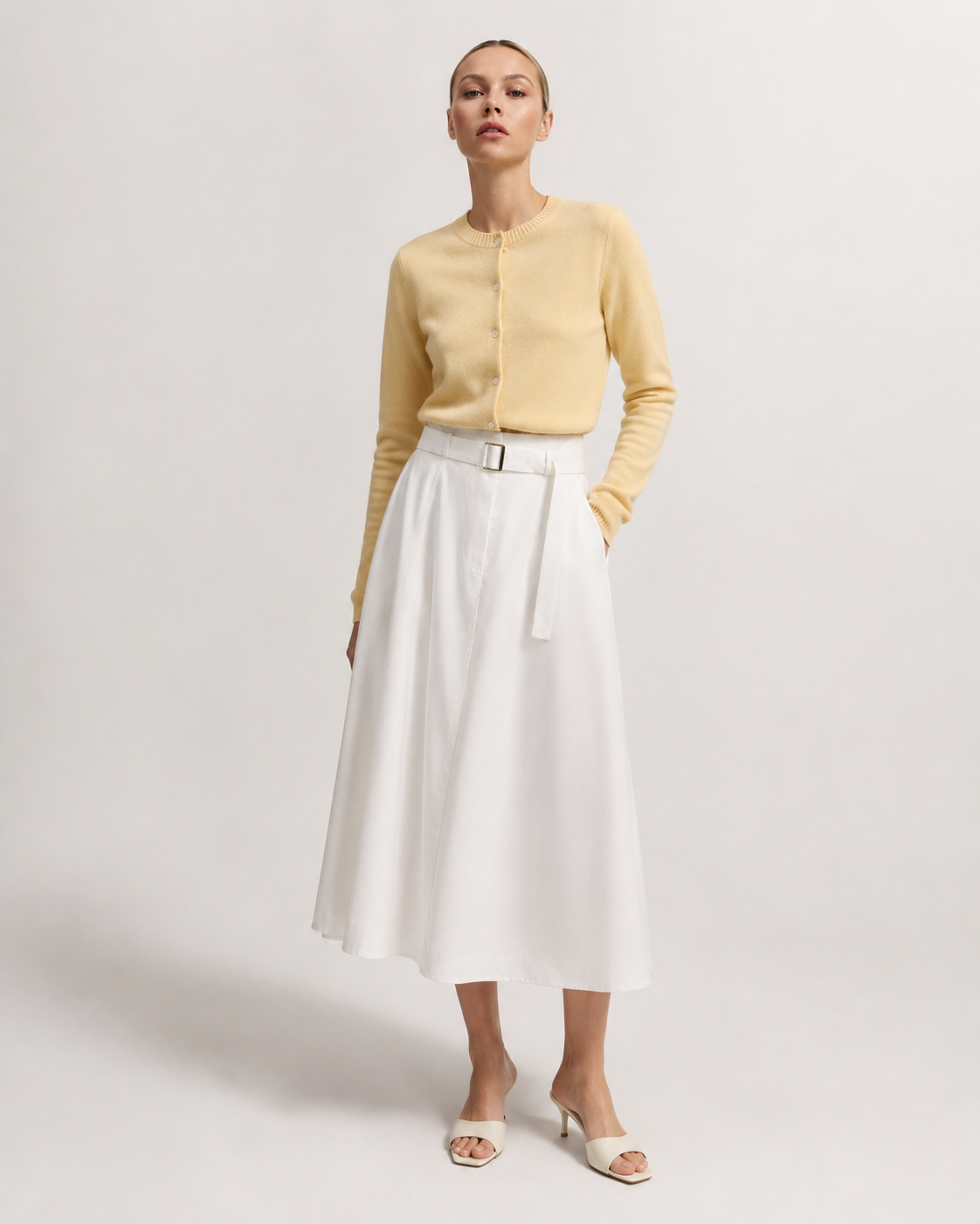 A-line Midi skirt in Cotton Twill Marina Blanche