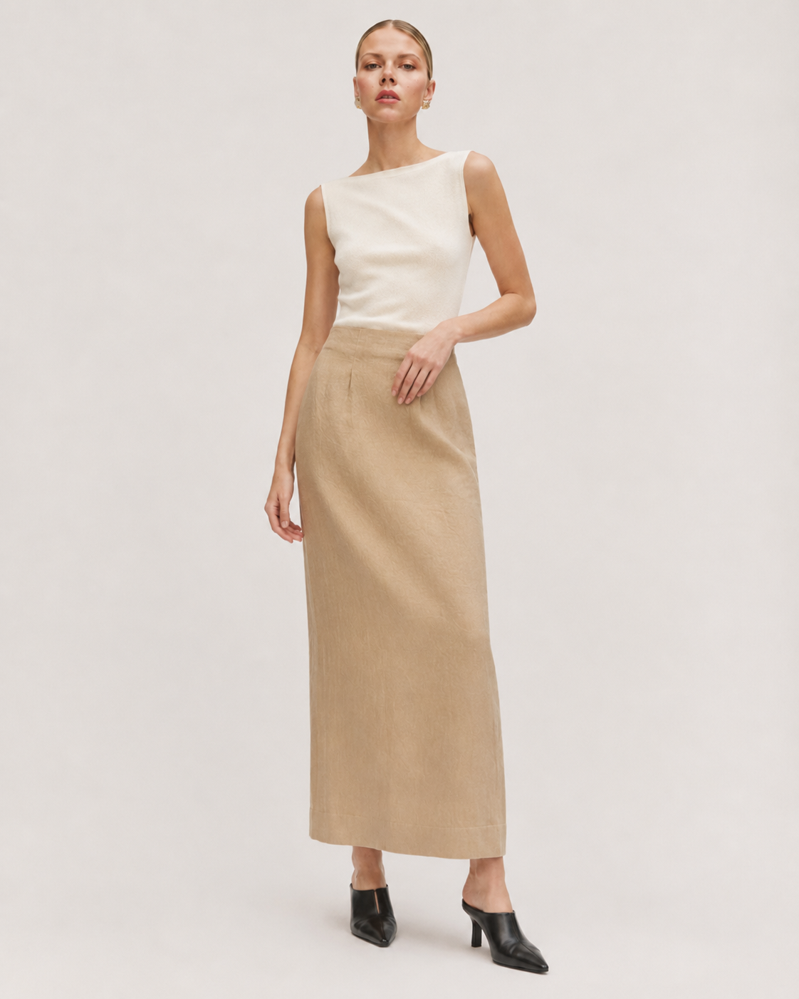 Linen-Wool Maxi Skirt – Été Marina Blanche