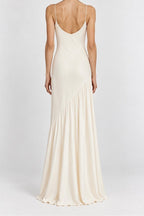 Asymmetric Gathered Satin Dress Marina Blanche