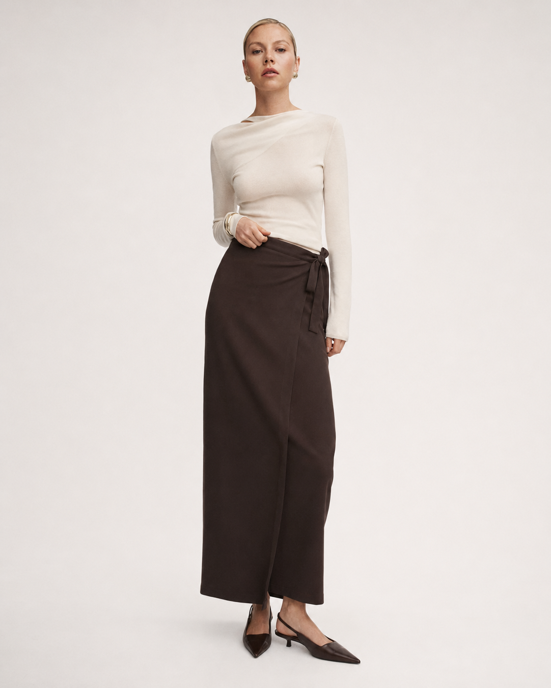 Wrap-front Wool Skirt Marina Blanche