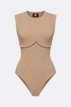 Ruffled Ribbed Bodysuit Marina Blanche