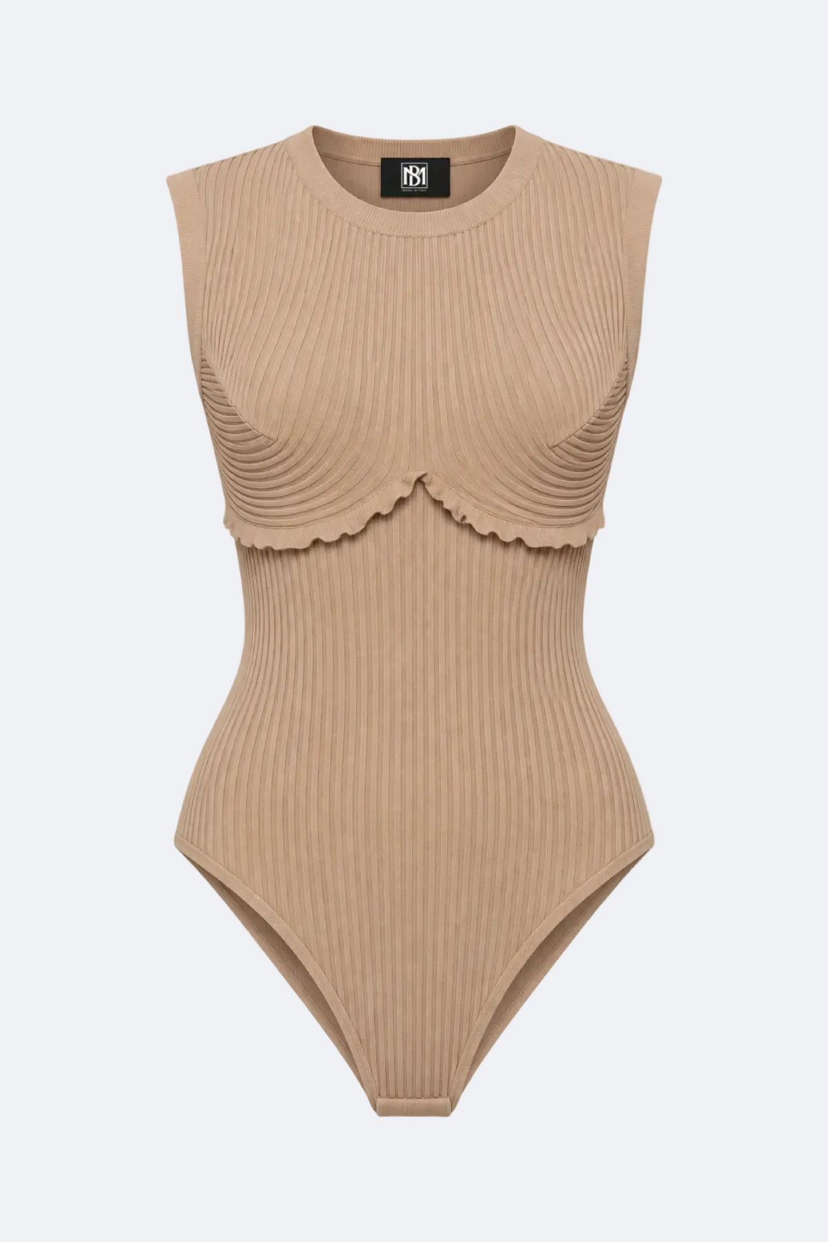 Ruffled Ribbed Bodysuit Marina Blanche