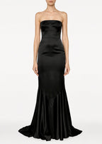 Strapless Mermaid Gown in Satin Marina Blanche