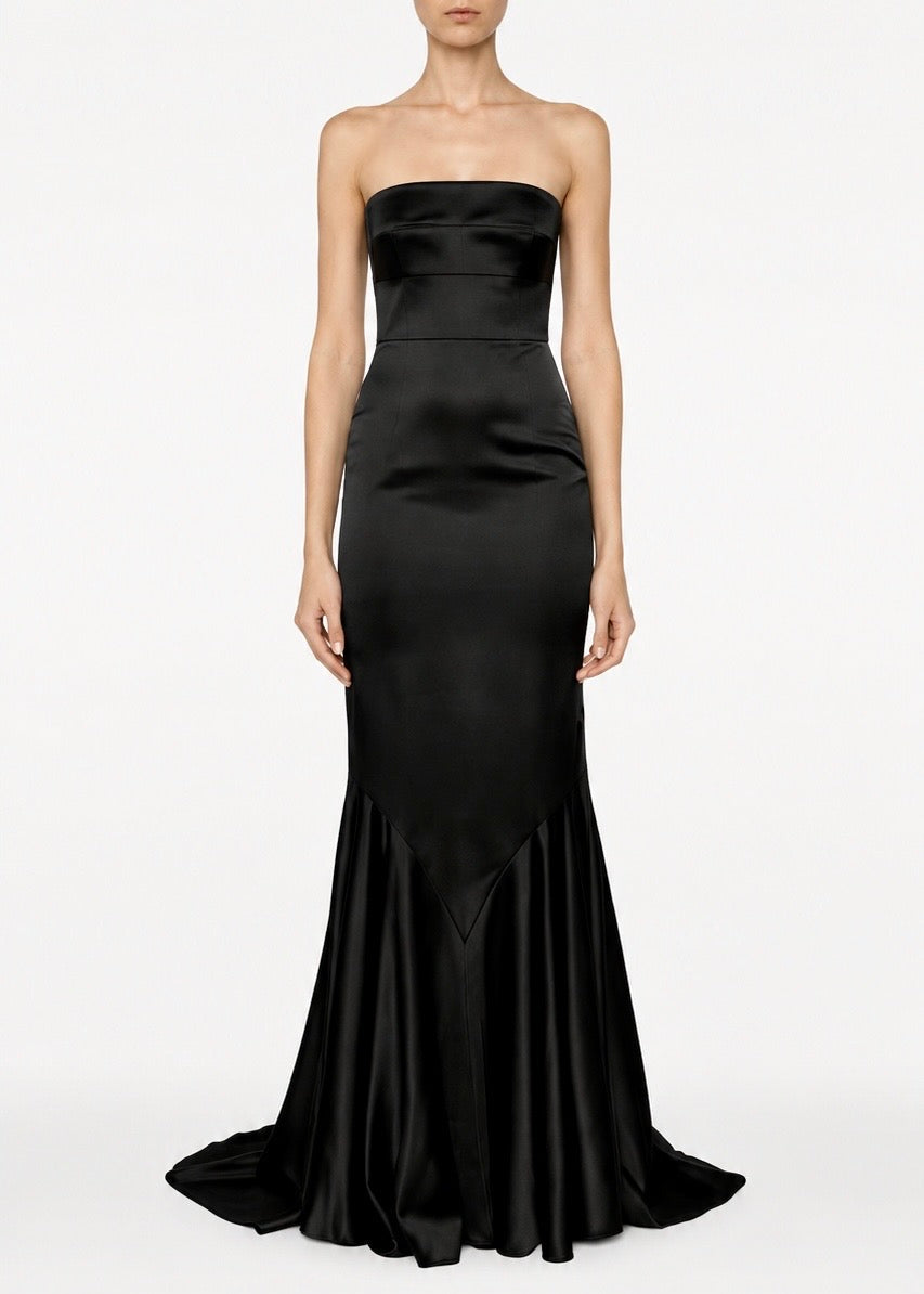 Strapless Mermaid Gown in Satin Marina Blanche