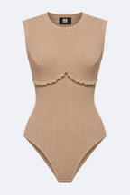 Ruffled Ribbed Bodysuit Marina Blanche
