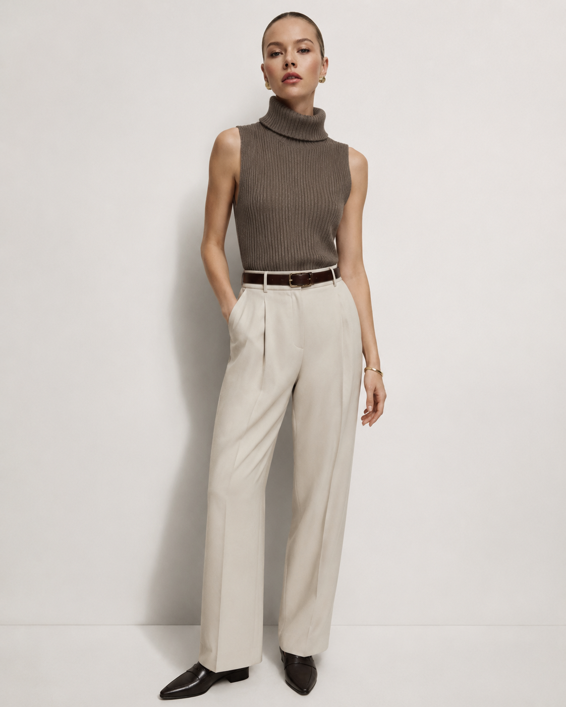 High-neck Sleeveless Cashmere Top Marina Blanche