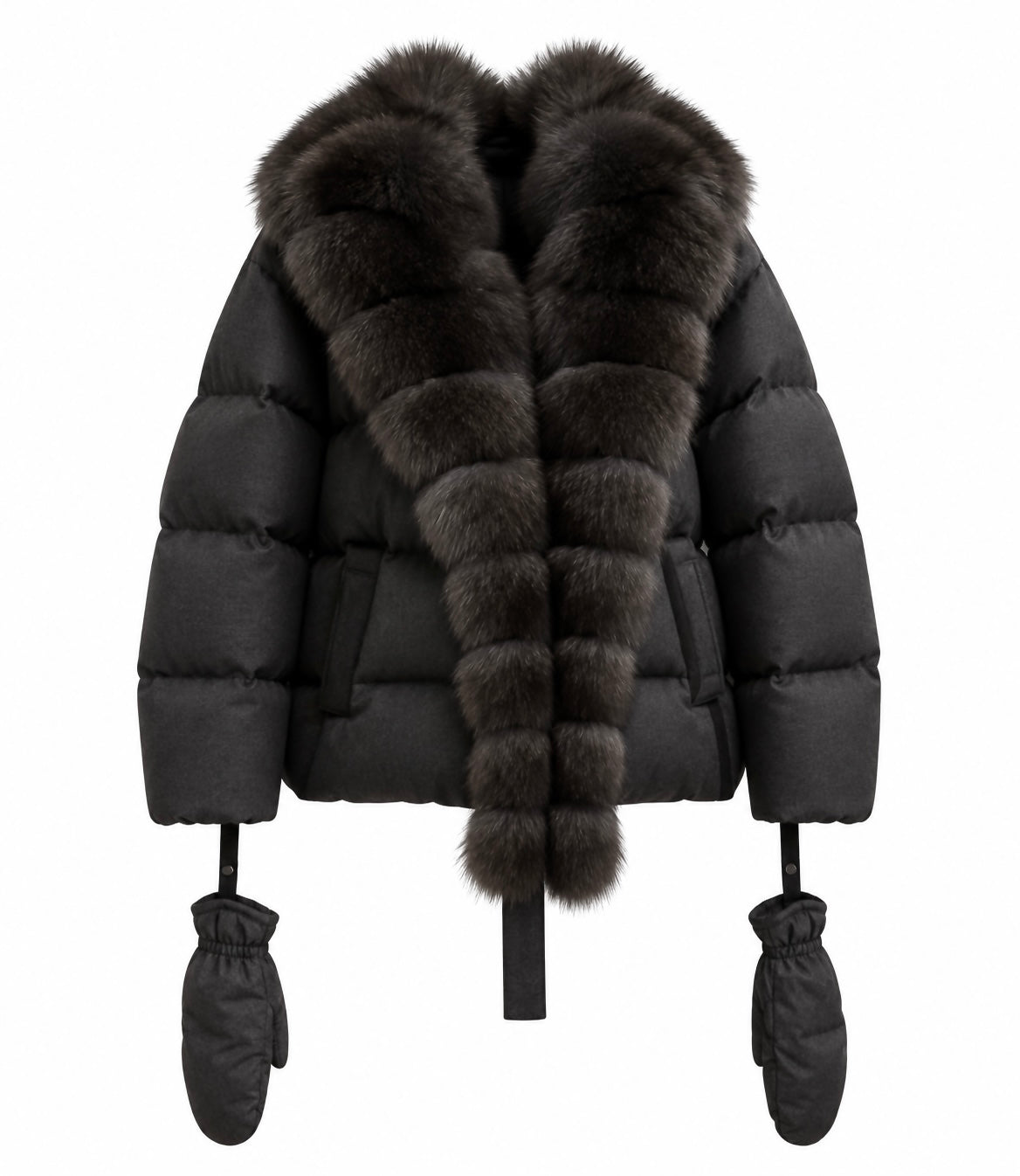 Aspen Down Jacket with Fox Fur Collar Marina Blanche