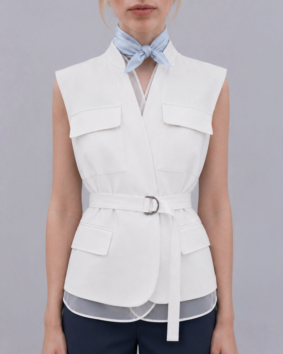 Layered Twill Waistcoat Marina Blanche