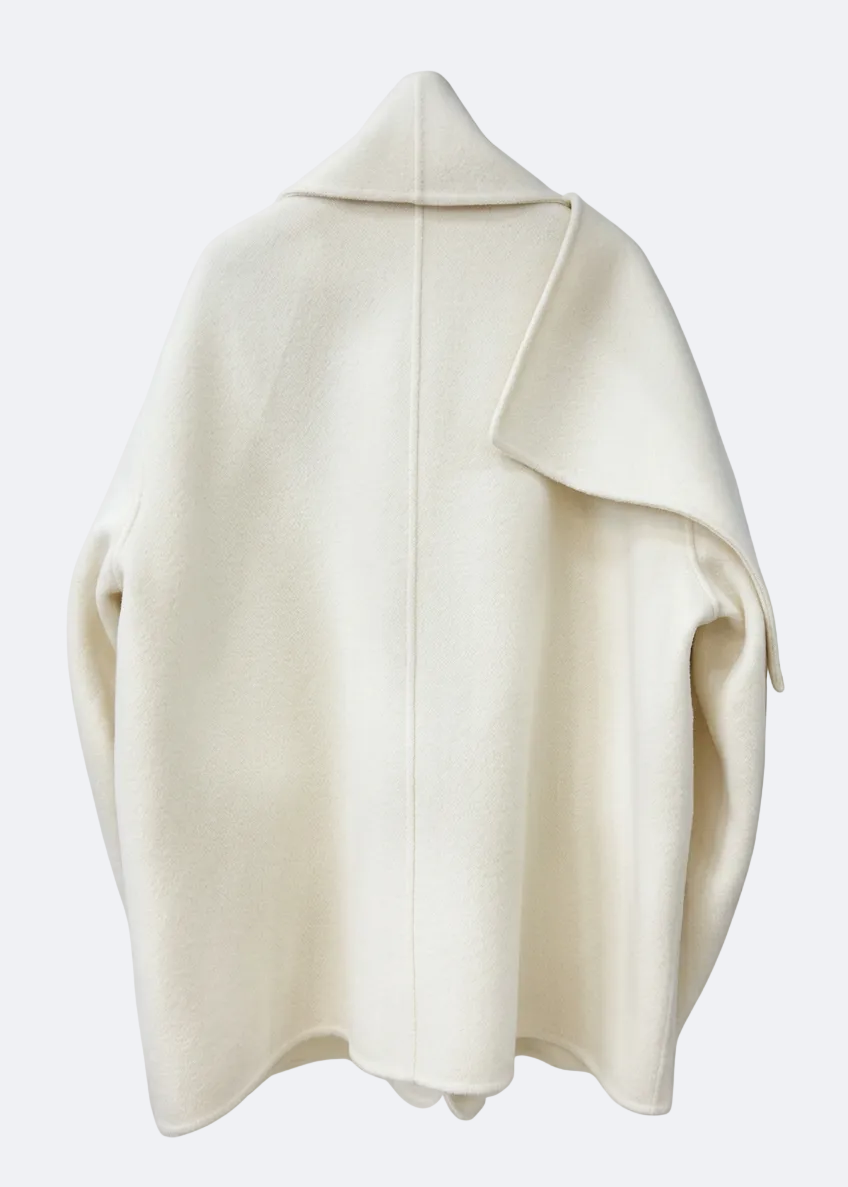 Scarf Collar Coat in Wool and Yak Marina Blanche