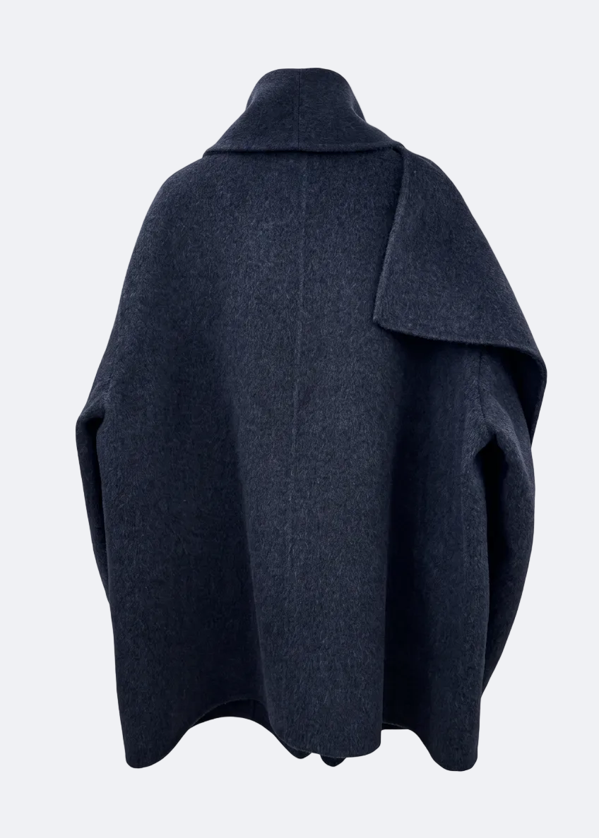 Scarf Collar Coat in Wool and Yak Marina Blanche