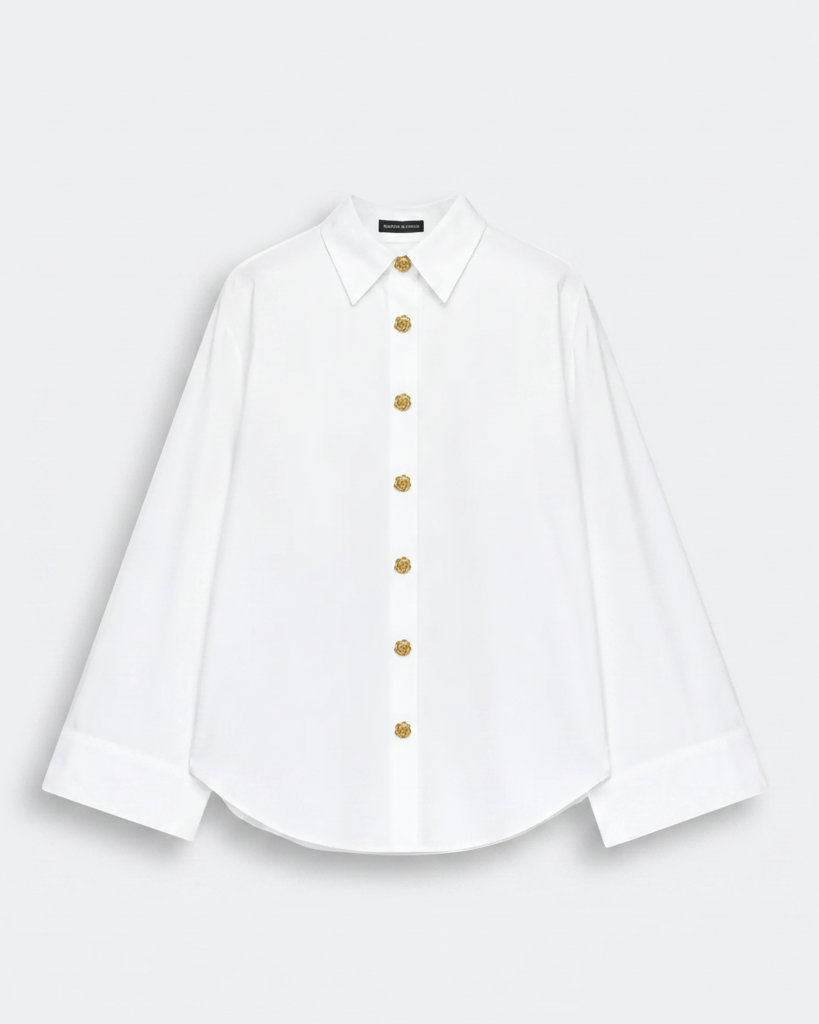 Rose Button Shirt in Cotton Marina Blanche