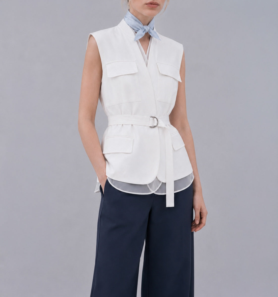 Layered Twill Waistcoat Marina Blanche