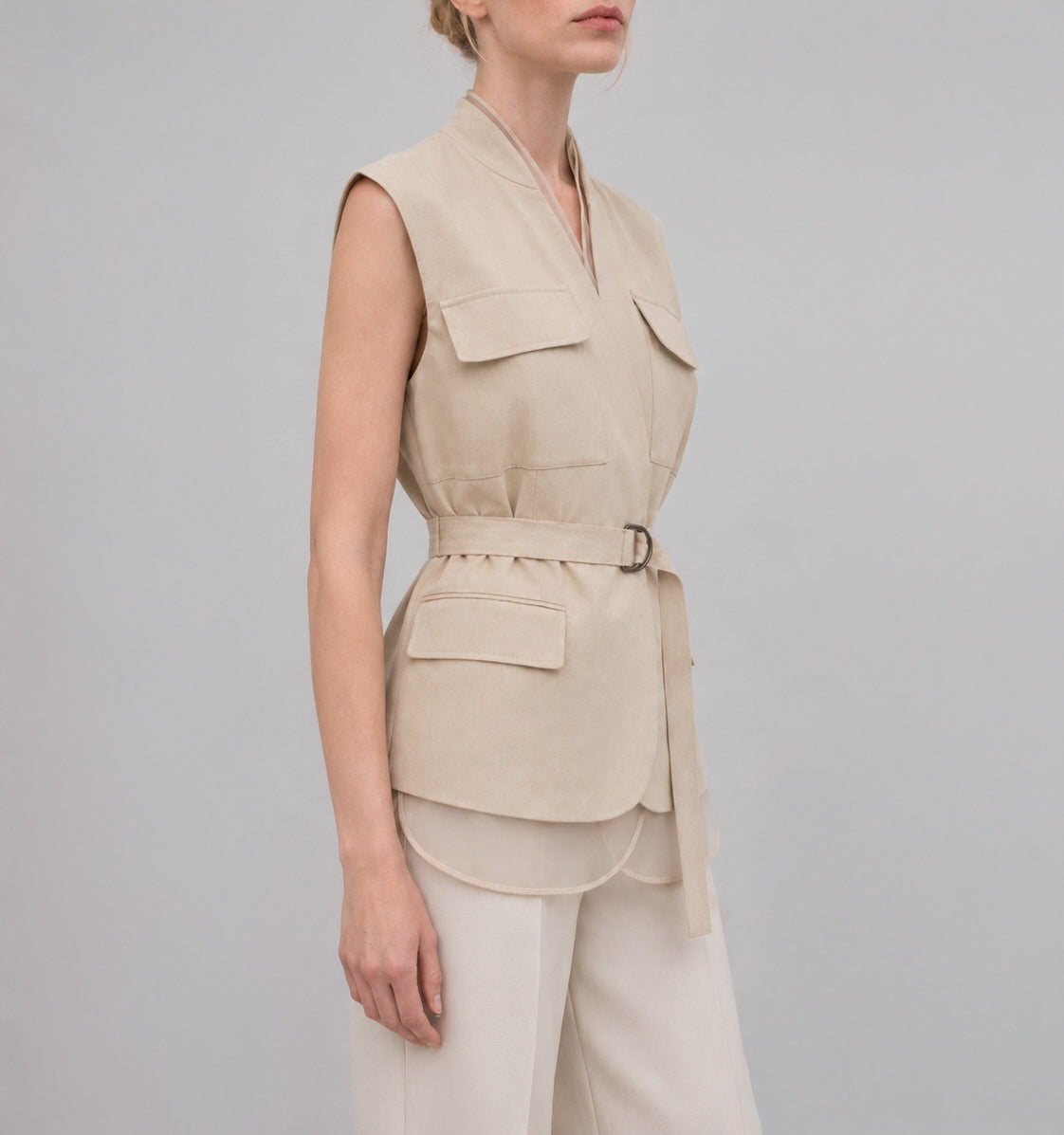 Layered Twill Waistcoat Marina Blanche