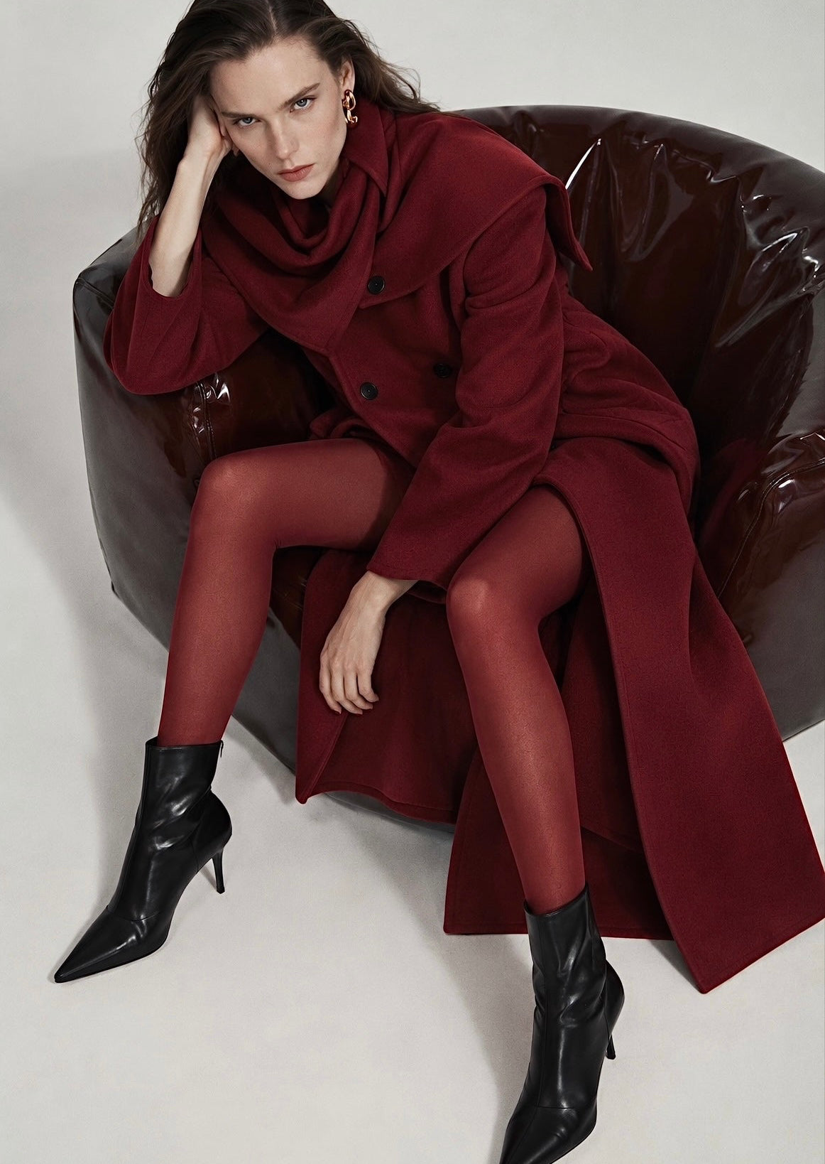 Sculptural Wool Coat with Draped Collar Marina Blanche