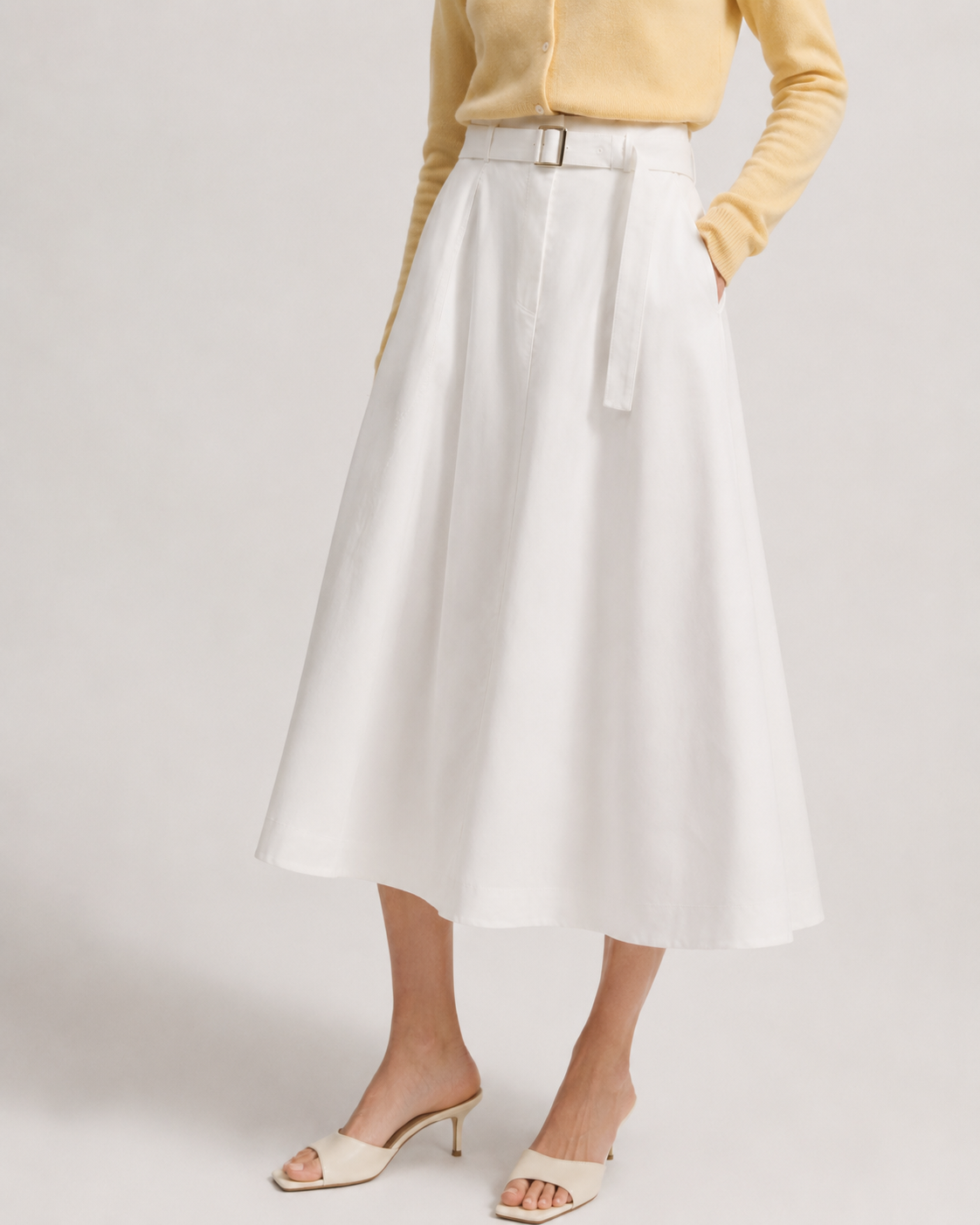 A-line Midi skirt in Cotton Twill Marina Blanche