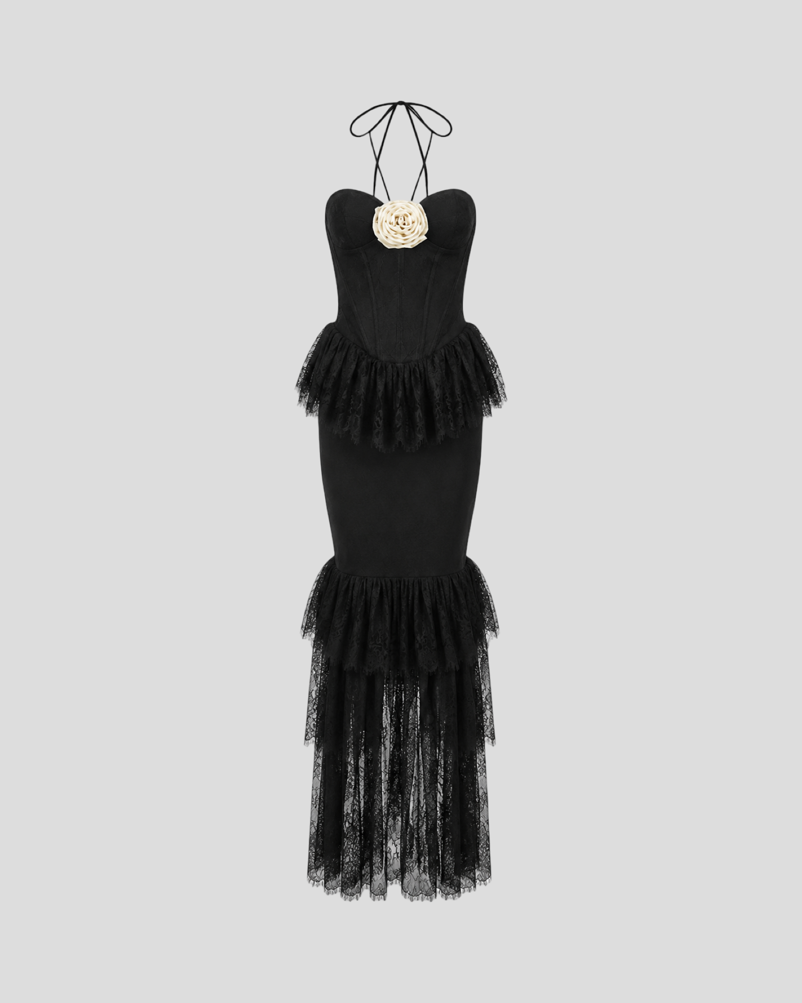 Floral Lace Maxi Dress Black Marina Blanche
