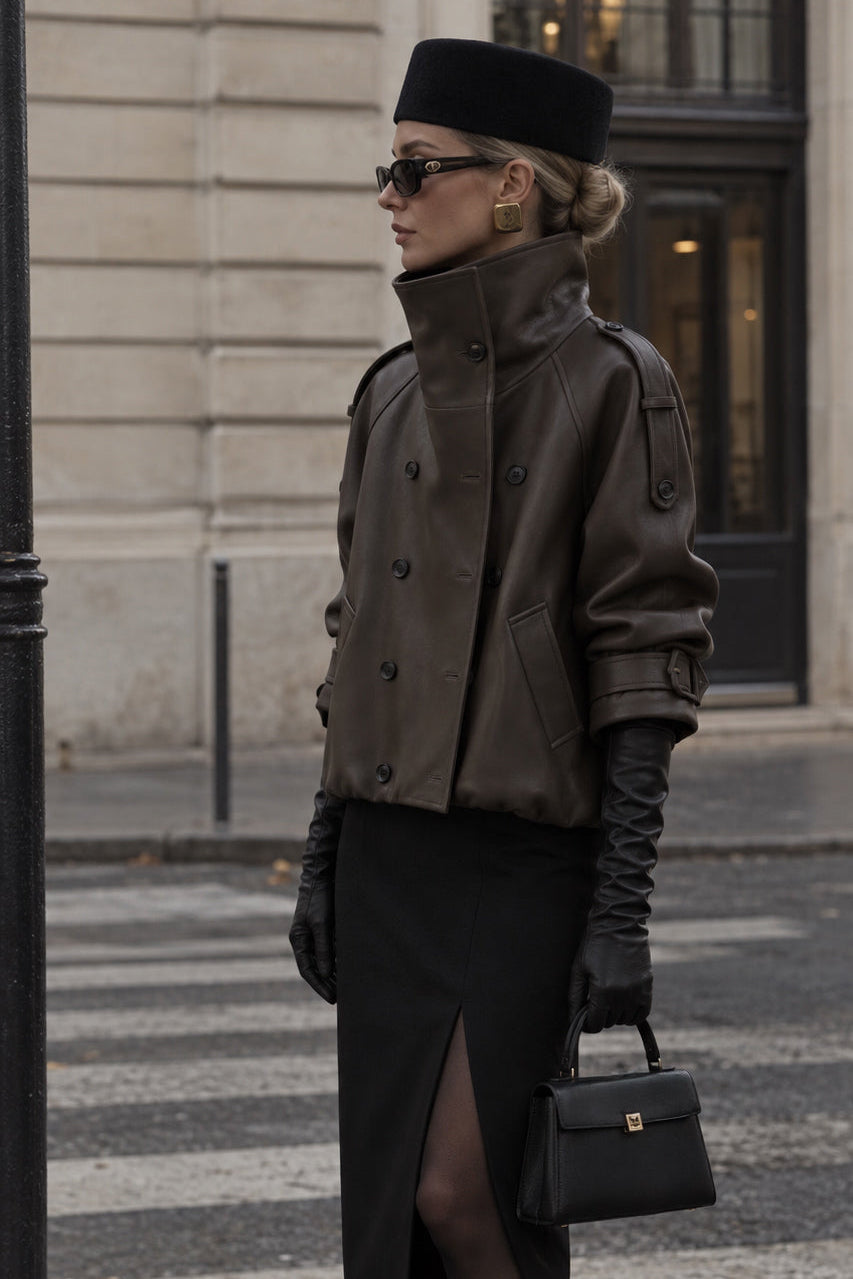 Léa Learher Peacoat Jacket Marina Blanche