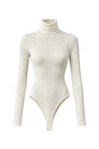 Ribbed Turtleneck Bodysuit in Cotton Marina Blanche
