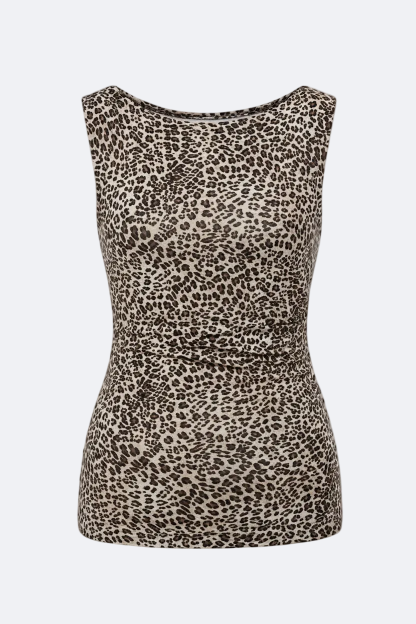 Leopard-Print Top in Cotton Marina Blanche