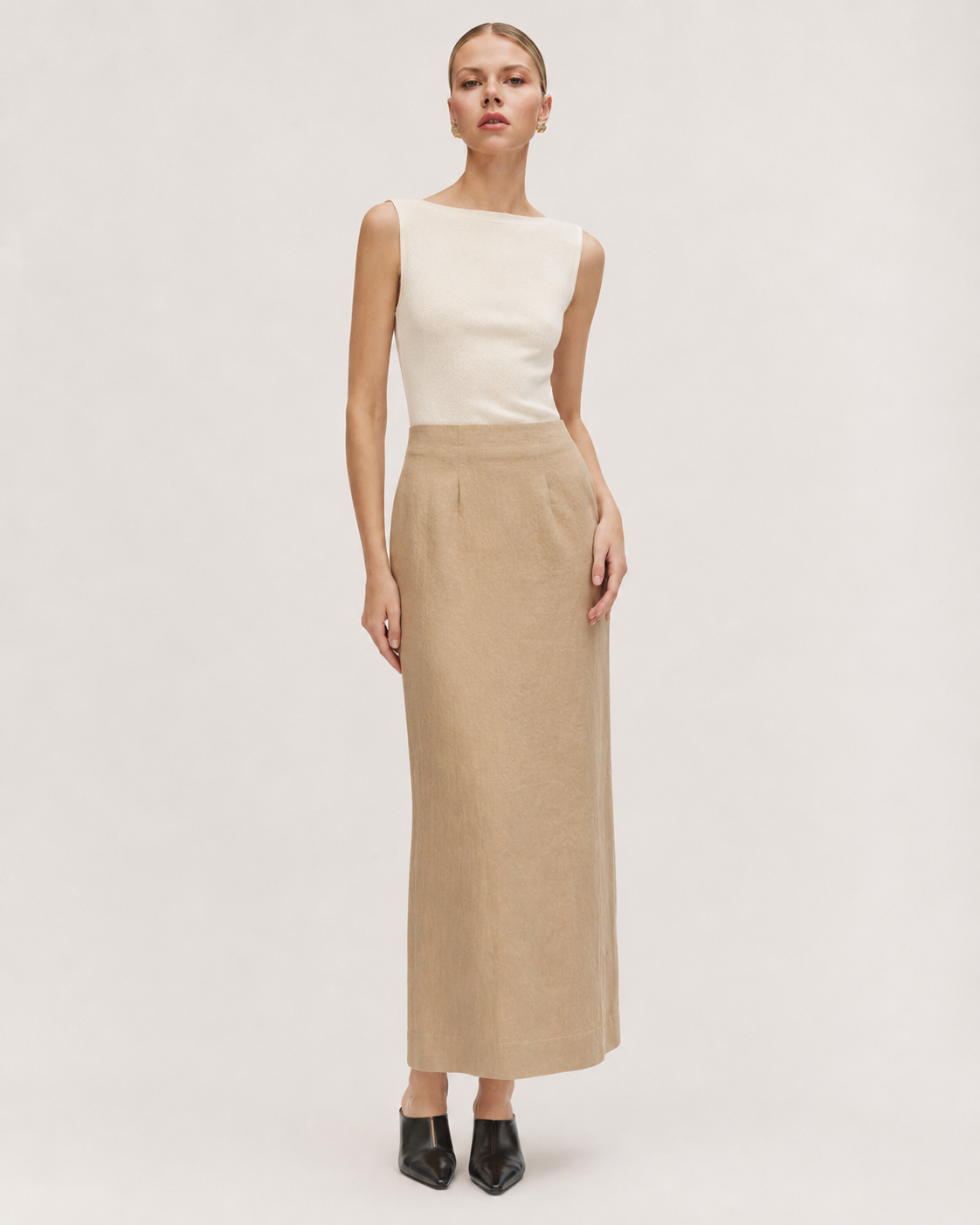 Linen-Wool Maxi Skirt – Été Marina Blanche