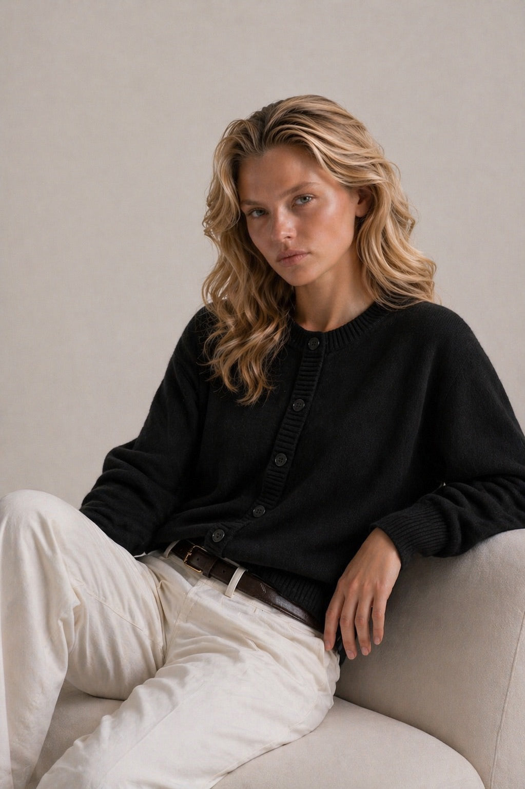 Italian Mercerized Cotton Cardigan Le Début Marina Blanche