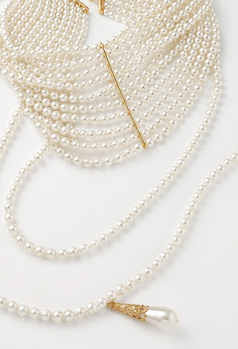 Pearl Bib Collar Necklace Marina Blanche