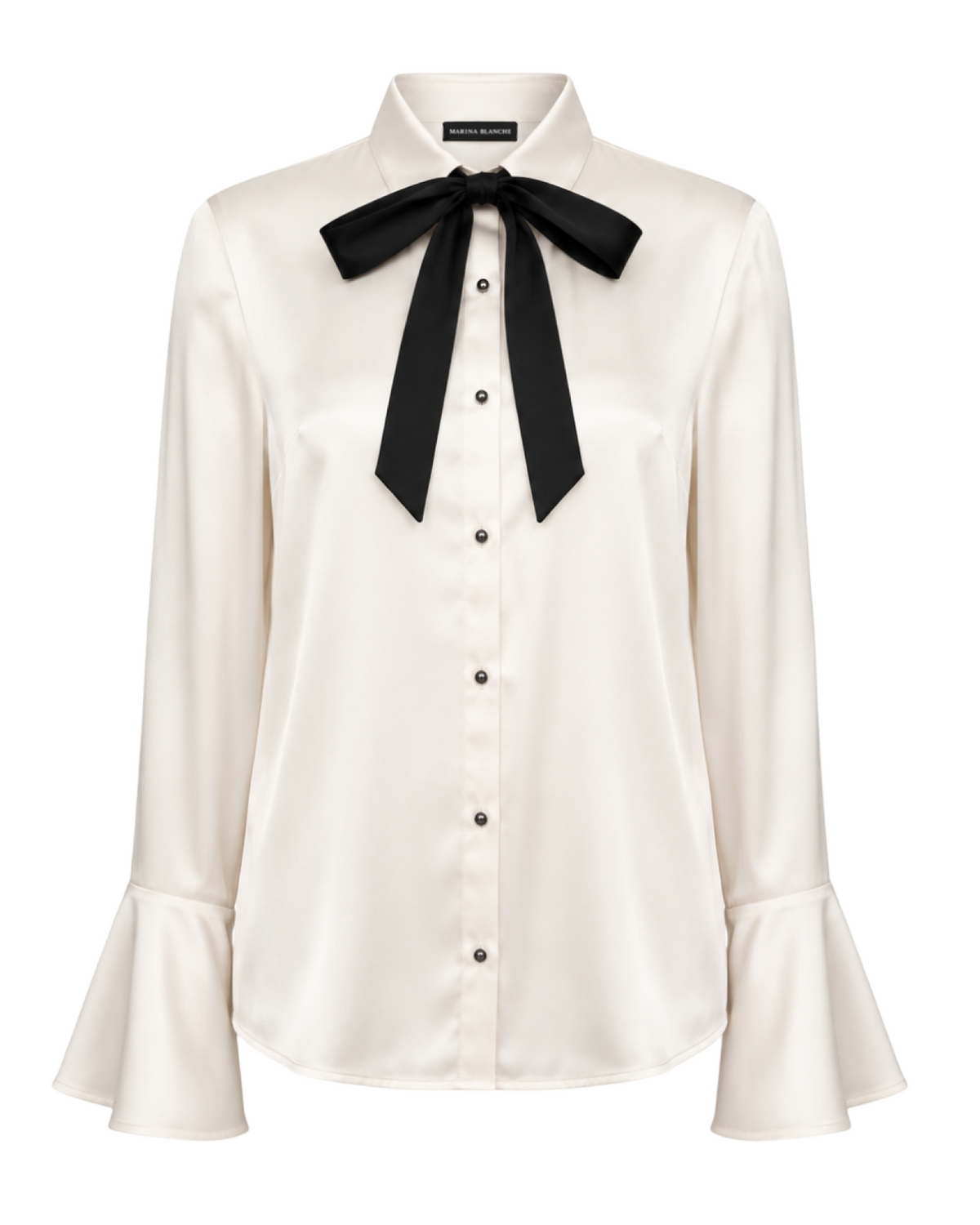 Bow Shirt in Silk Marina Blanche