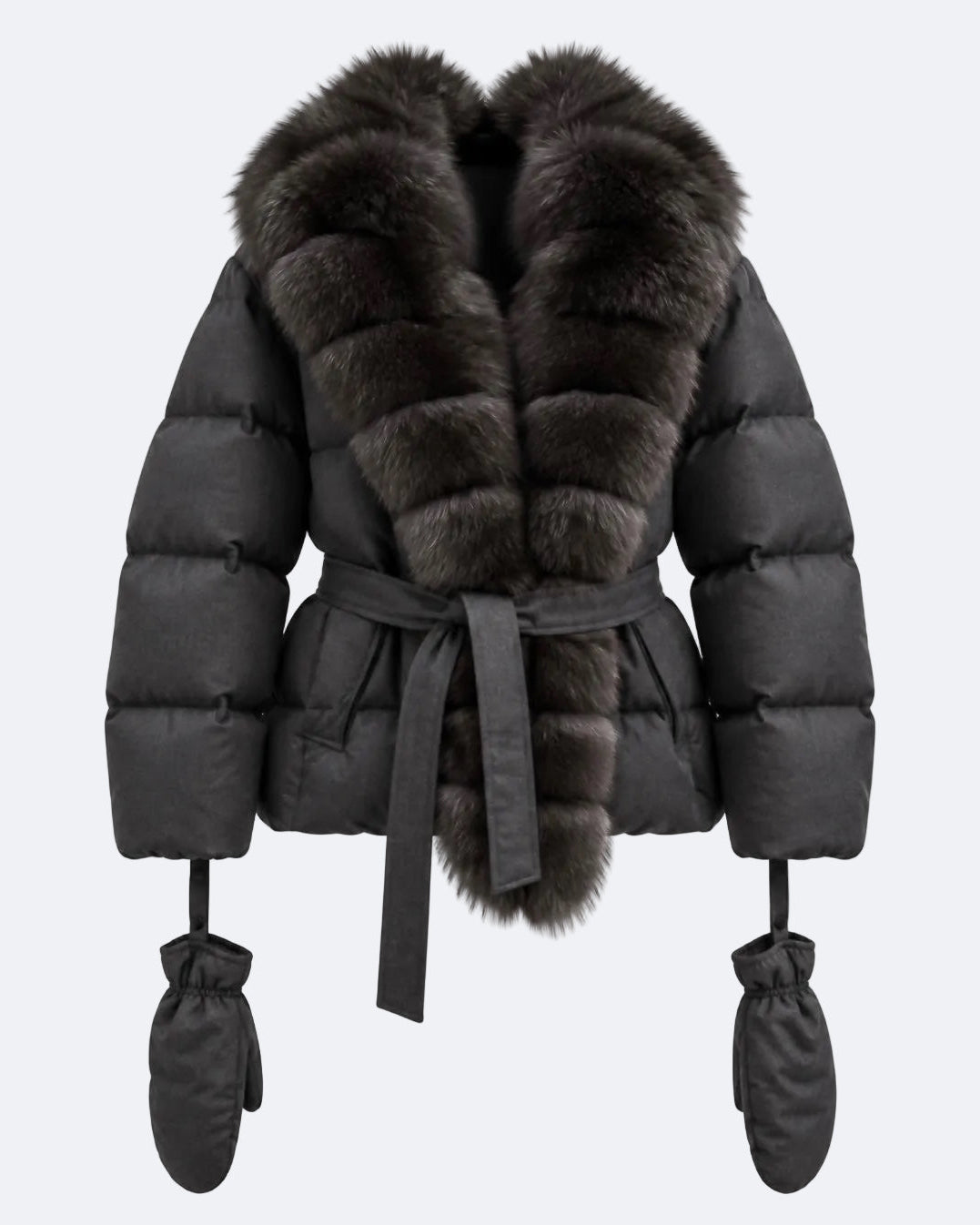 Aspen Down Jacket with Fox Fur Collar Marina Blanche