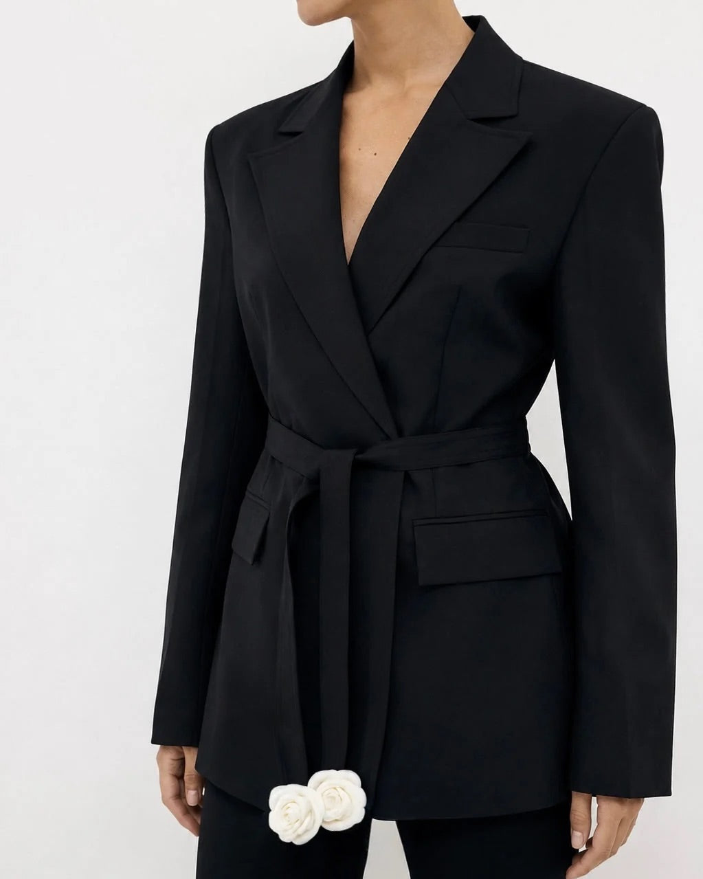 Flower Belted Jacket Marina Blanche