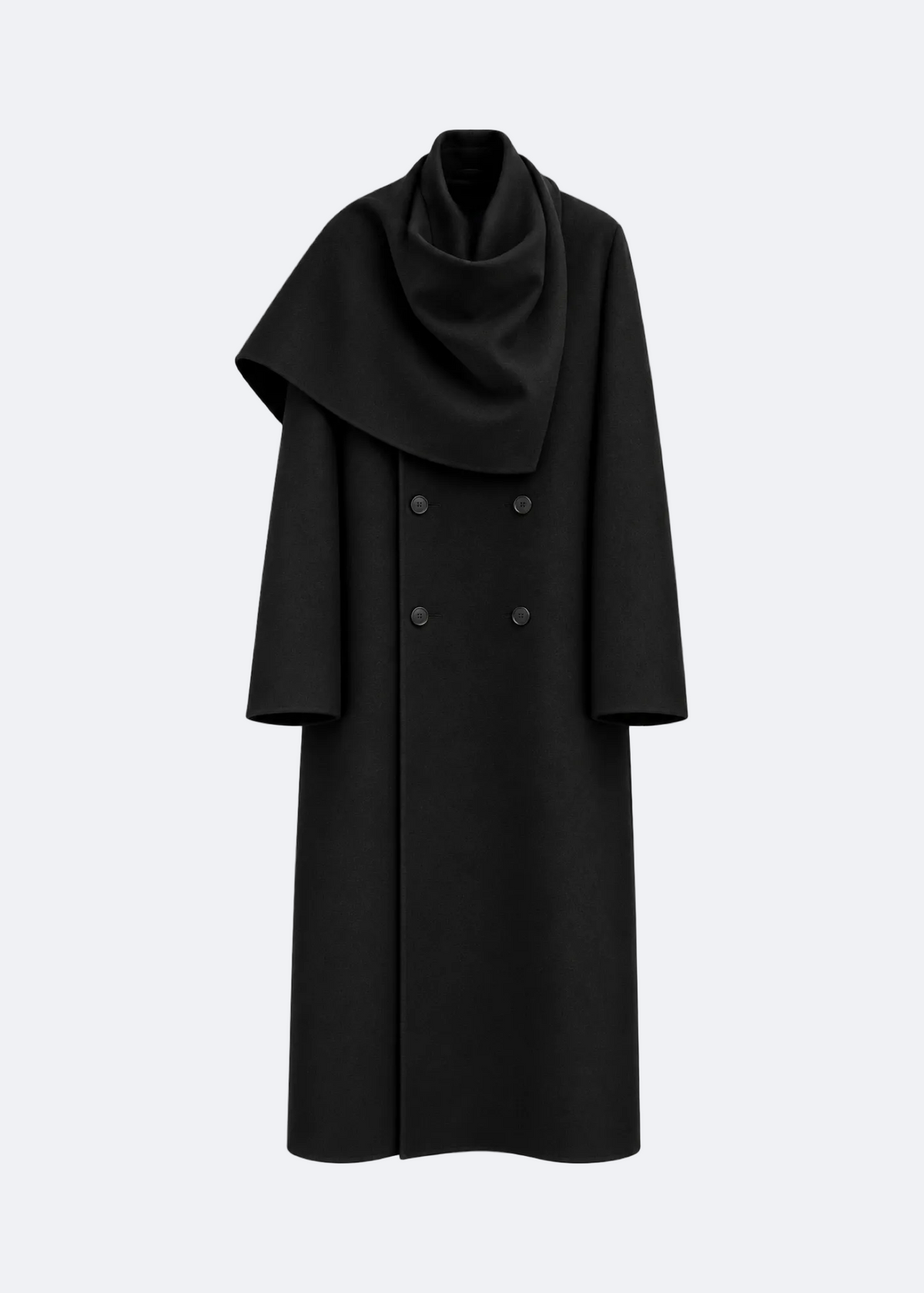 Sculptural Wool Coat with Draped Collar Marina Blanche