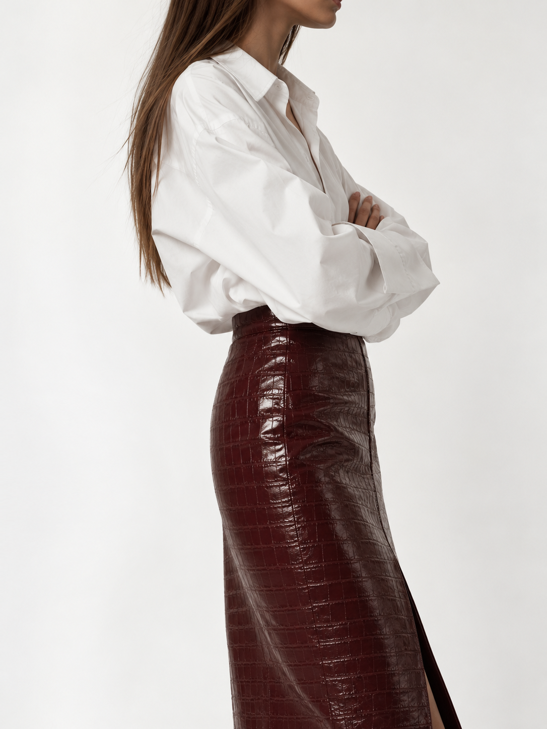 Midi Skirt in Vegan Croc Marina Blanche