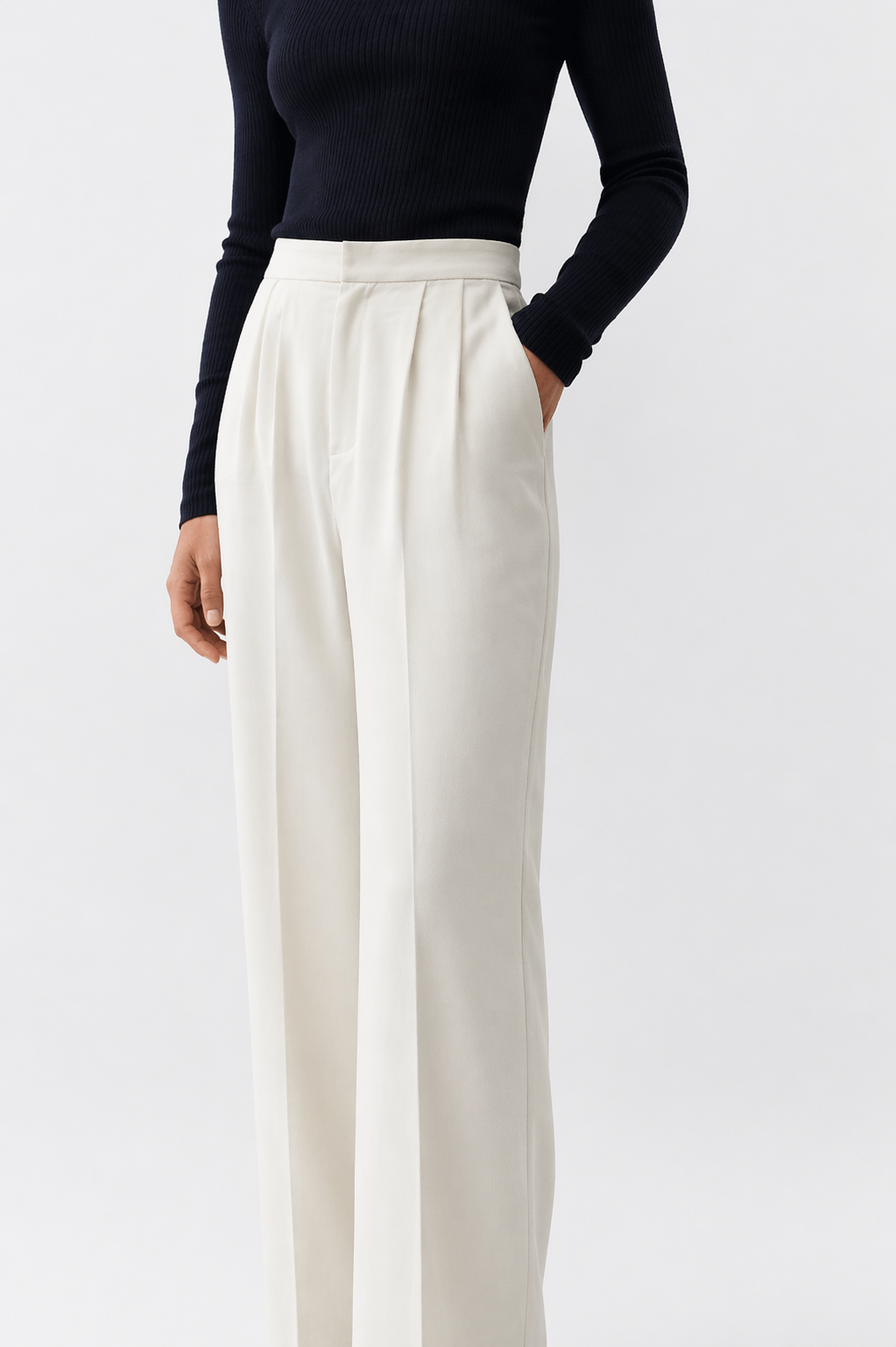 Italian Wool Wide-Leg Trousers Marina Blanche