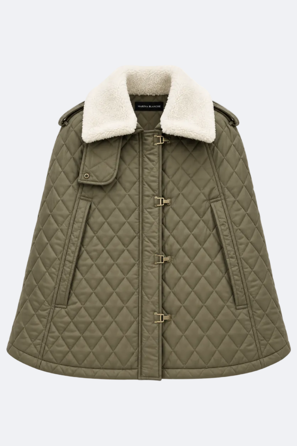 Diamond Quilted Cape with Lambswool Collar Marina Blanche