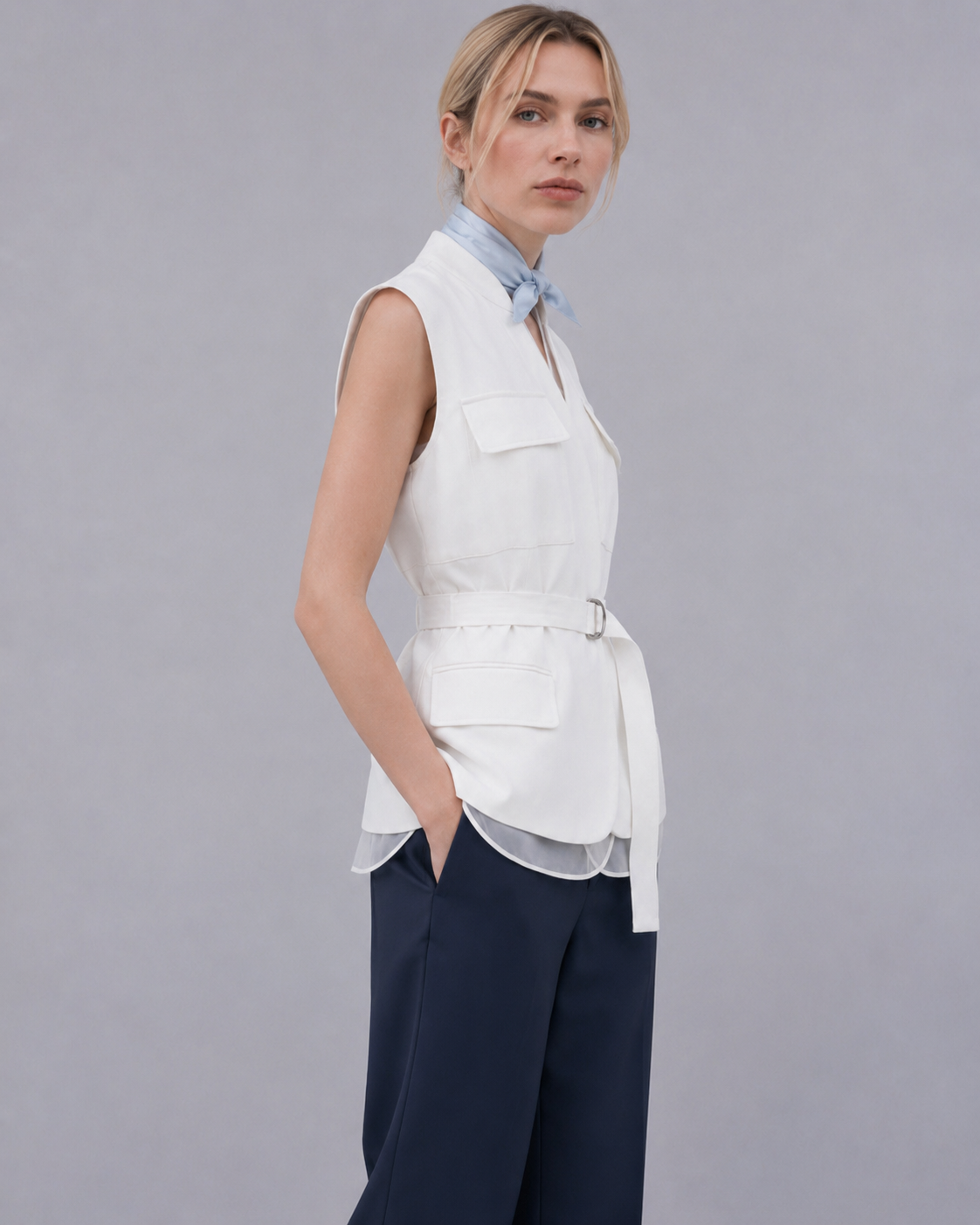 Layered Twill Waistcoat Marina Blanche