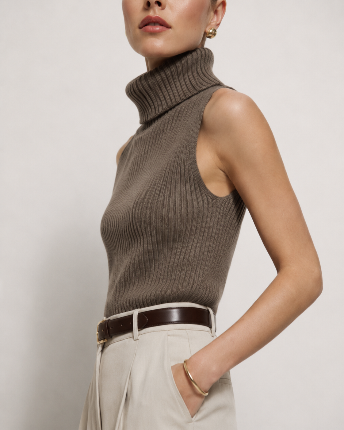 High-neck Sleeveless Cashmere Top Marina Blanche